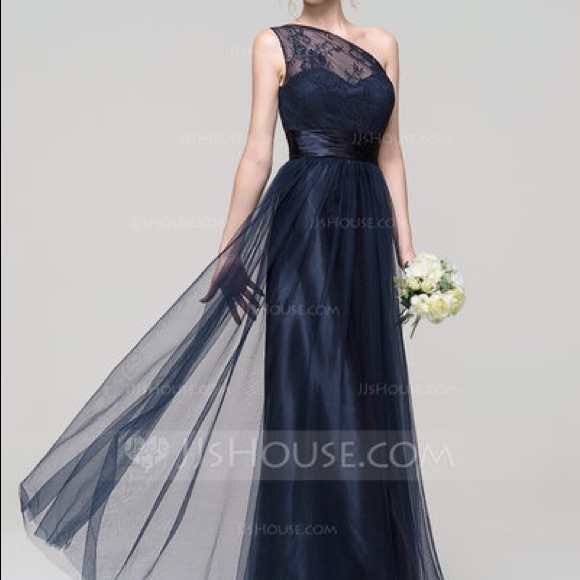 Navy Long Bridesmaid Formal Prom Dress, Size 18 - Picture 6 of 6